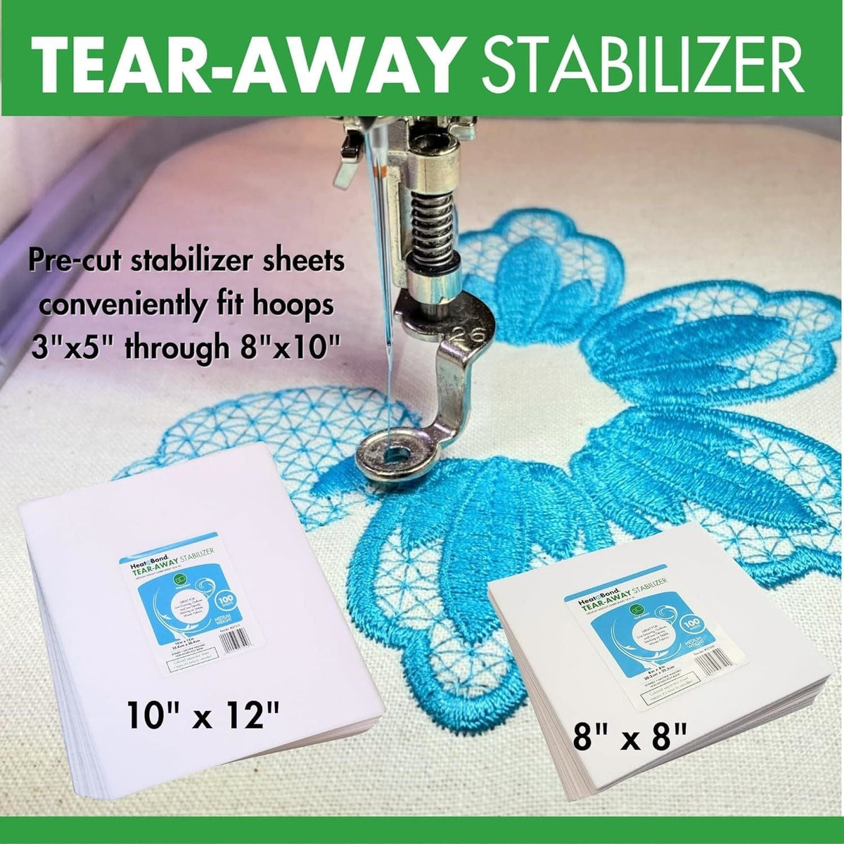 Tear Away Machine Embroidery Stabilizer by HeatnBond - 10 inch x 12 in ...