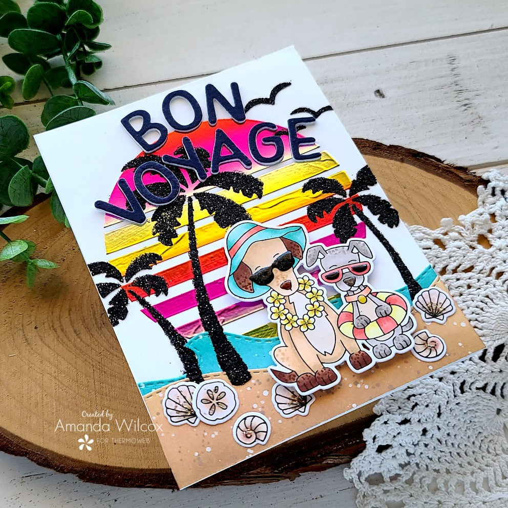 Colorful Bon Voyage Card with Deco Foil, Flock and Glitz Glitter Gel
