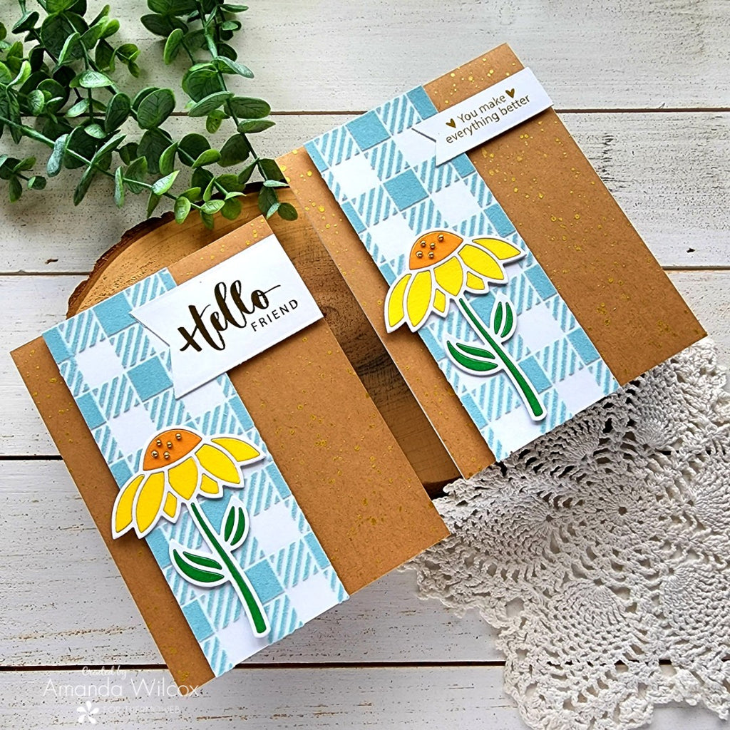 Gingham Cards with Flock and Fun Adhesive Foiling