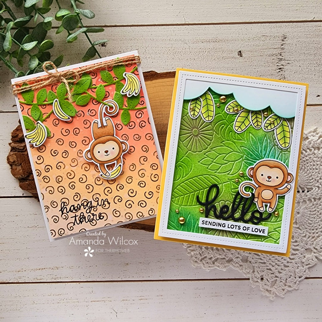 Pretty Pink Posh Collaboration - Jungle Cards with Deco Foil Flock, Stencils and Dies
