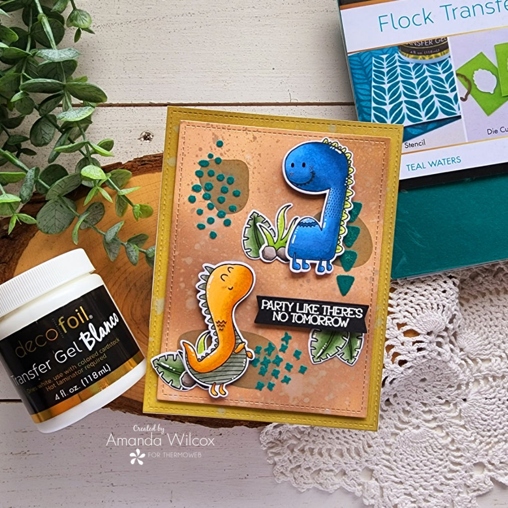 Dino Party with Transfer Gel Blanco and Deco Foil Flock