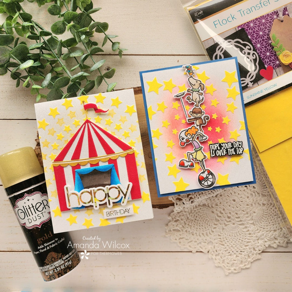 Colorful Carnival Themed Cards with Deco Foil Flock