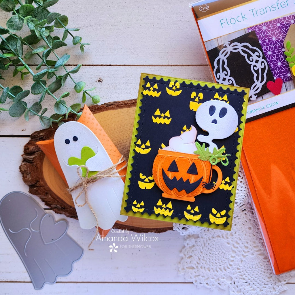 Treats Not Tricks Jackolantern Card with Deco Foil Flock