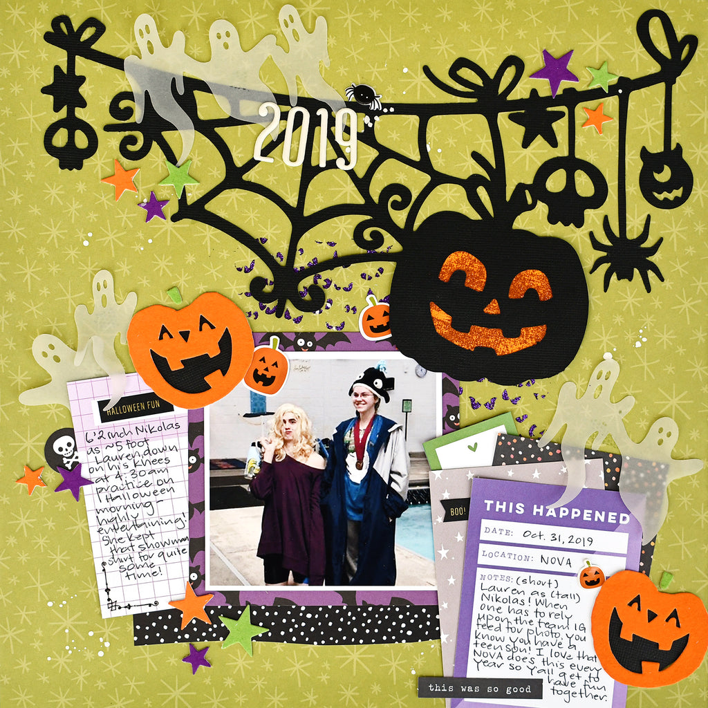 Ghostly Halloween Scrapbook Page with Glitz and Flock