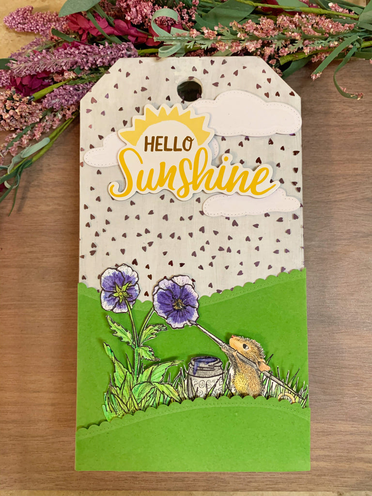 Hello Sunshine! Mixed Media Stamped Tag with Deco Foil
