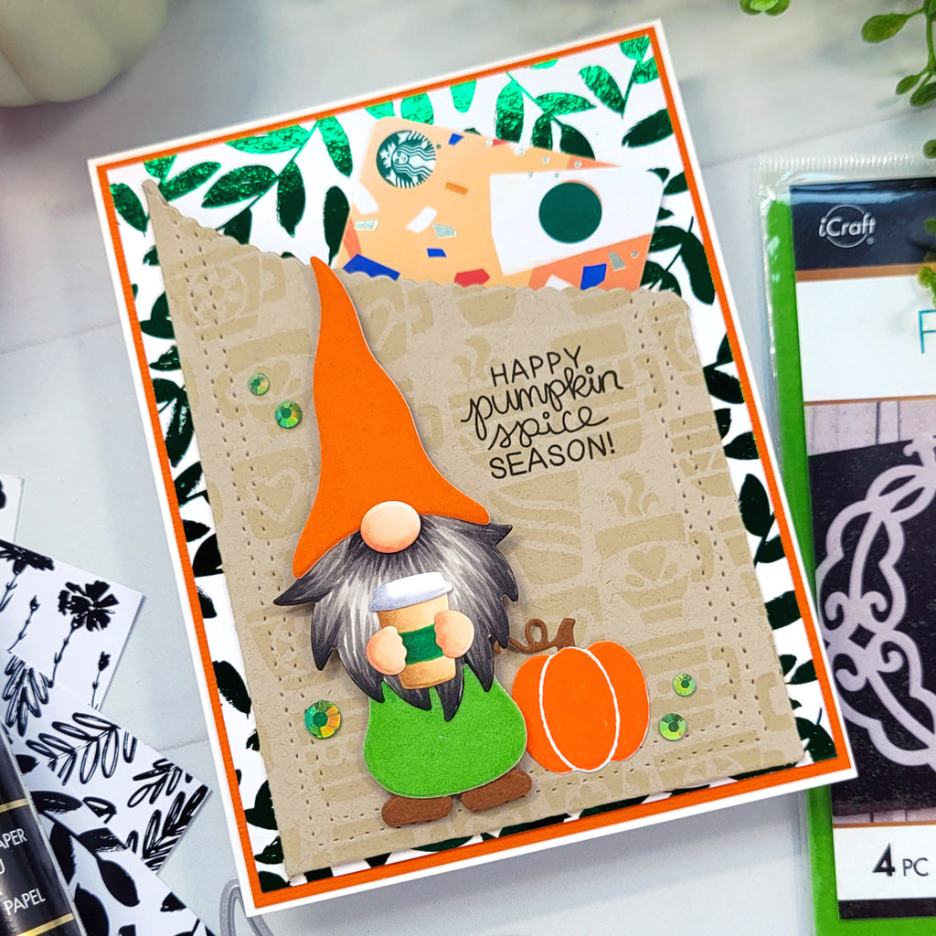 Coffee Week: Festive Fall Gnome Gift Card with Deco Foil Flock