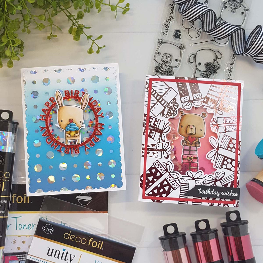 Ombre Birthday Cards with Deco Foil and Reverse Confetti's Party Pals
