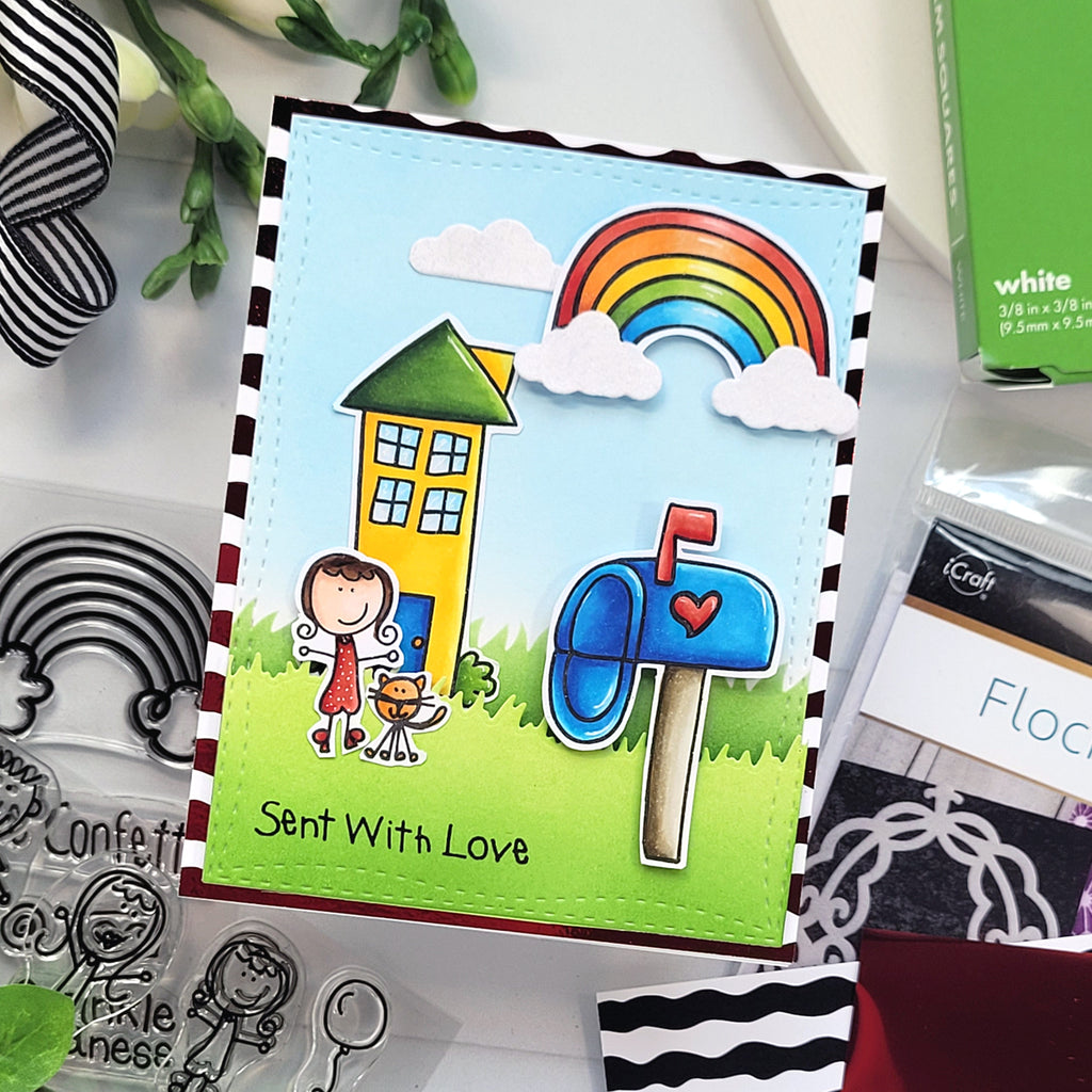 Rainbow Card with Deco Foil Flock and Foil Featuring the Laura Kelly Collection