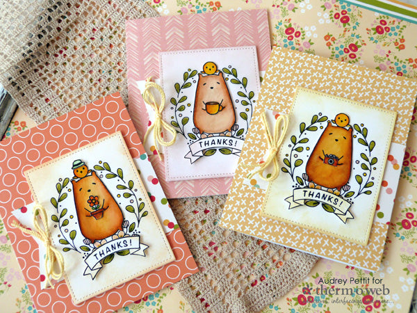 Bear and Bird Thanks Card with Therm O Web and Waffle Flower