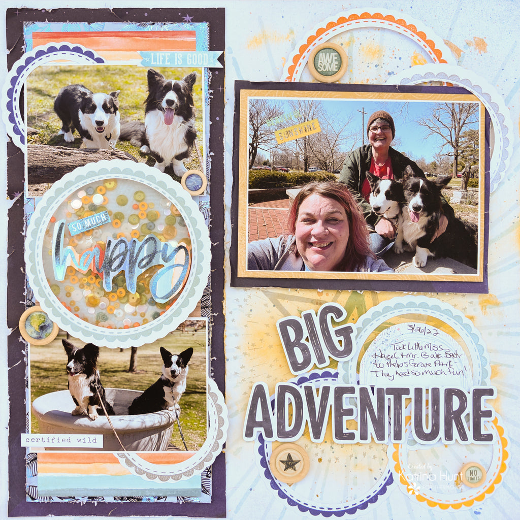 Big Adventure Scrapbook Layout with NEW Unity Deco Foil Adhesive Transfers