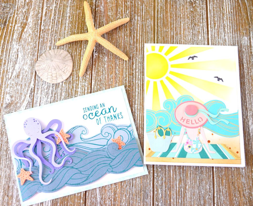 Beach themed cards with Deco Foil Hot Foils