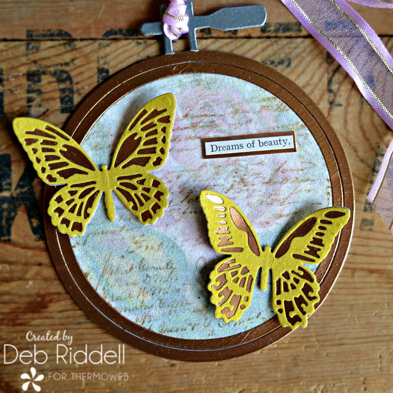 Butterfly Dreams Hoop Ornament With Deco Foil Metallix Gel And Flock Transfer Sheets