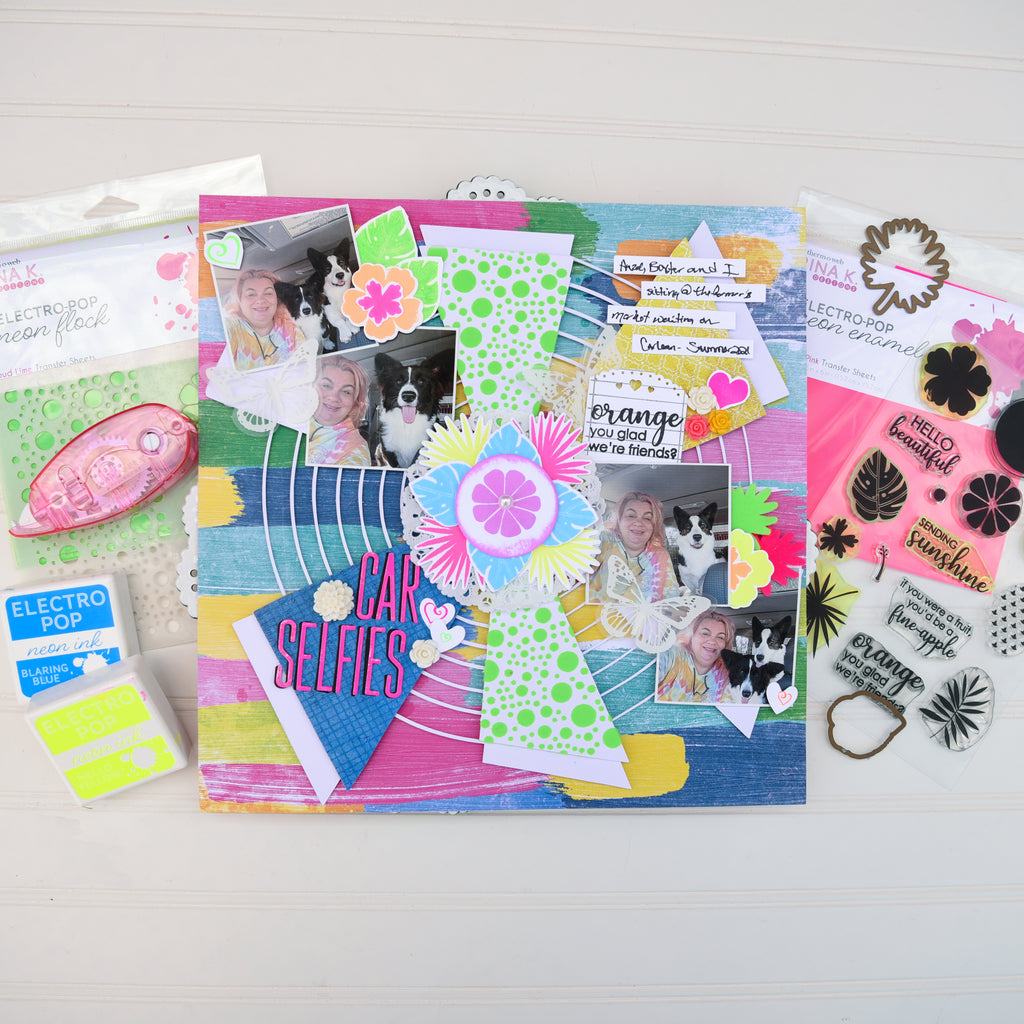 Neon Car Selfies Layout with Rina K Designs