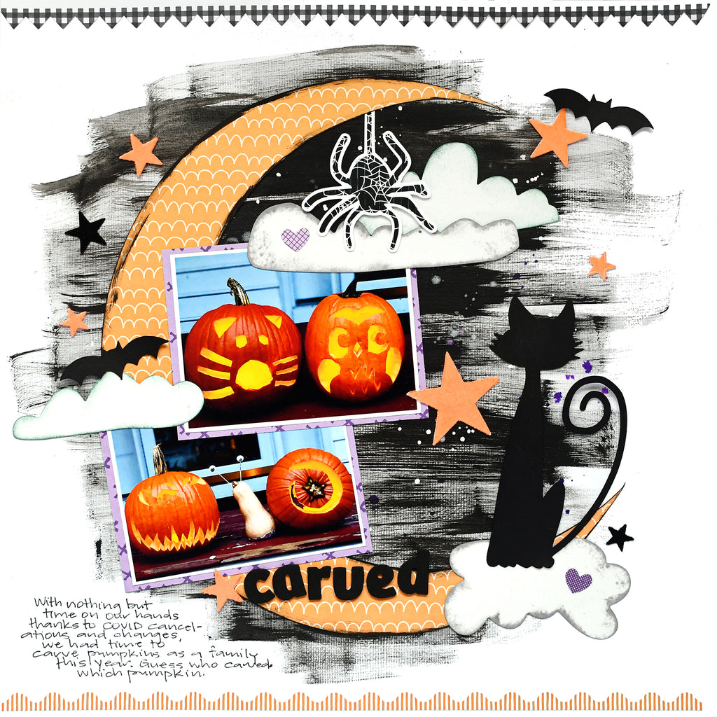 Halloween Pumpkin Scrapbook Layout with Deco Foil Flock