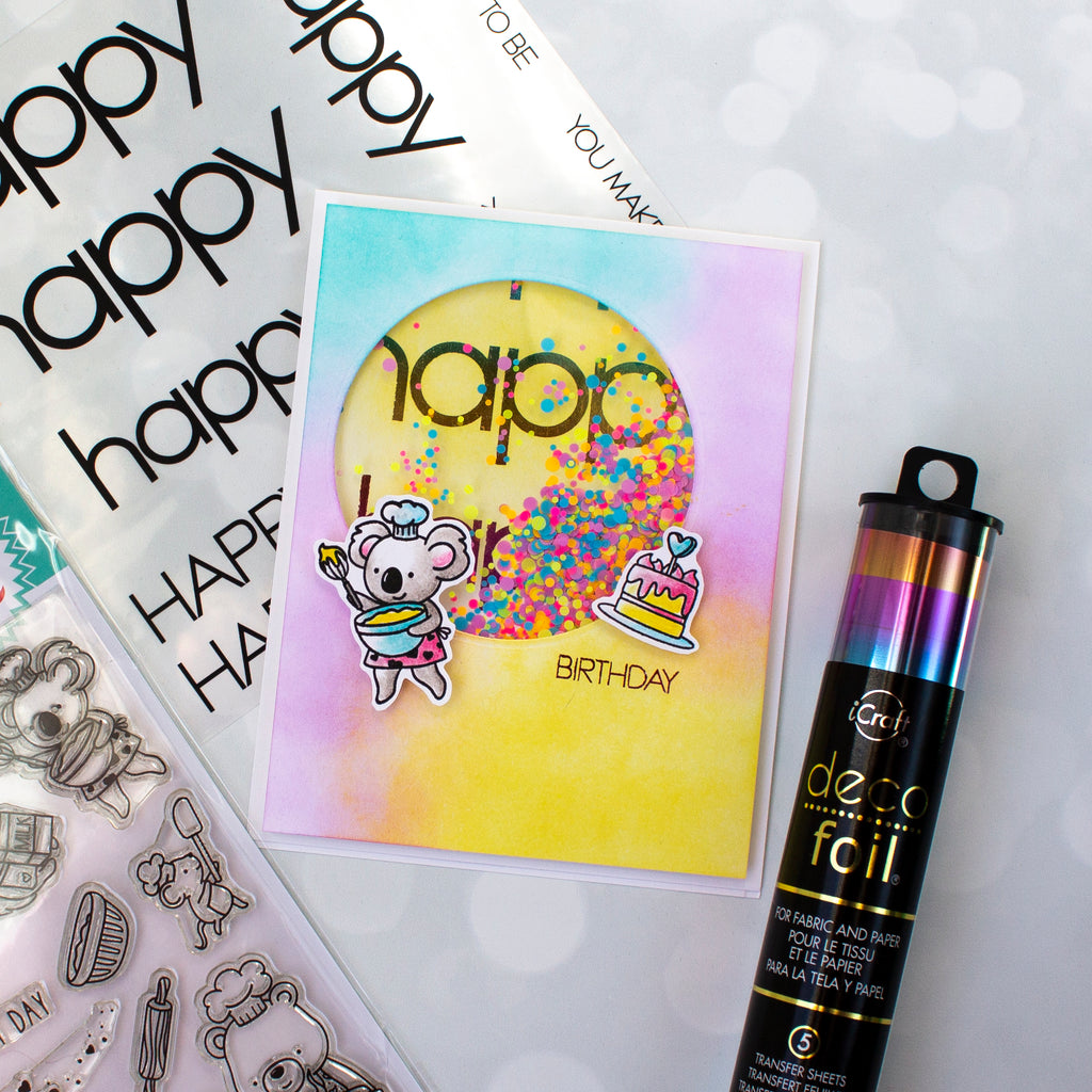Rainbow Birthday Shaker Card with Avery Elle and Deco Foil