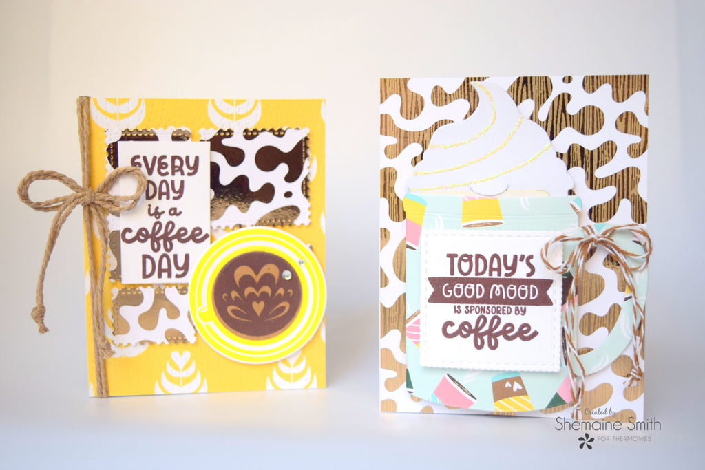 Coffee themed cards with Toner Card Fronts and Transfer Foil.