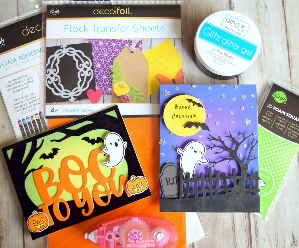 Creating fun Halloween card backgrounds with Glitz and Deco Flock