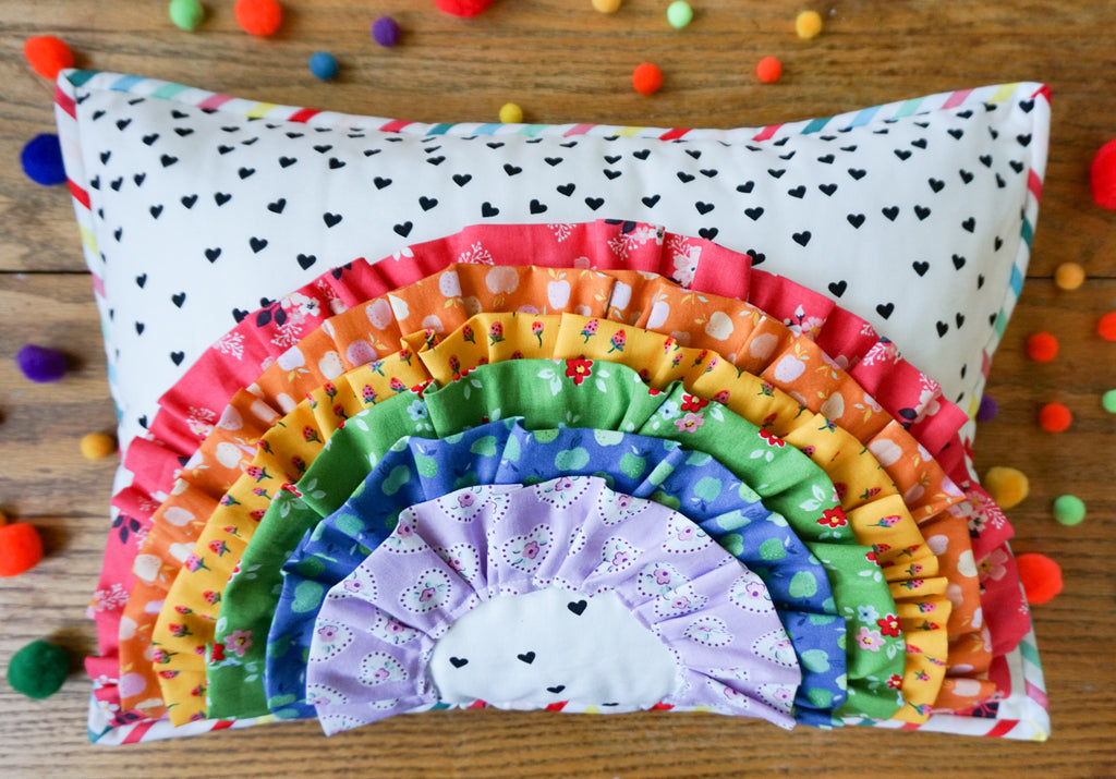 Ruffles and Rainbows: A Colorful Pillow with Fabric Stiffener Spray