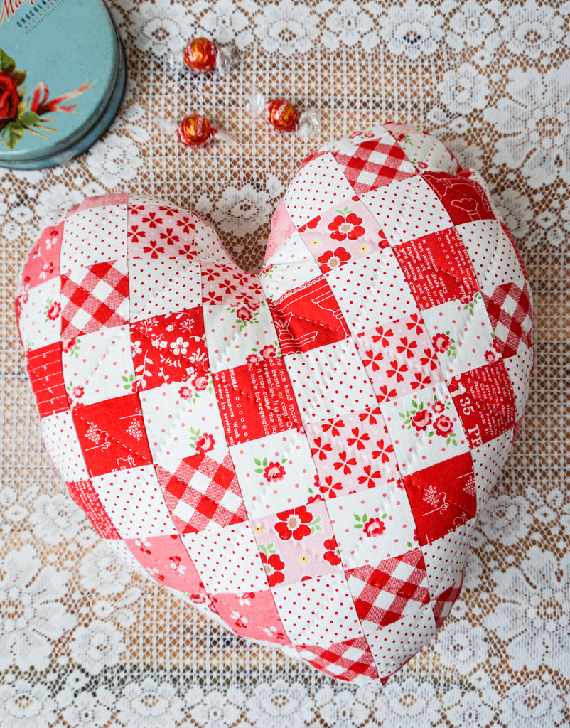 A Scrappy Heart Pillow Made with Love