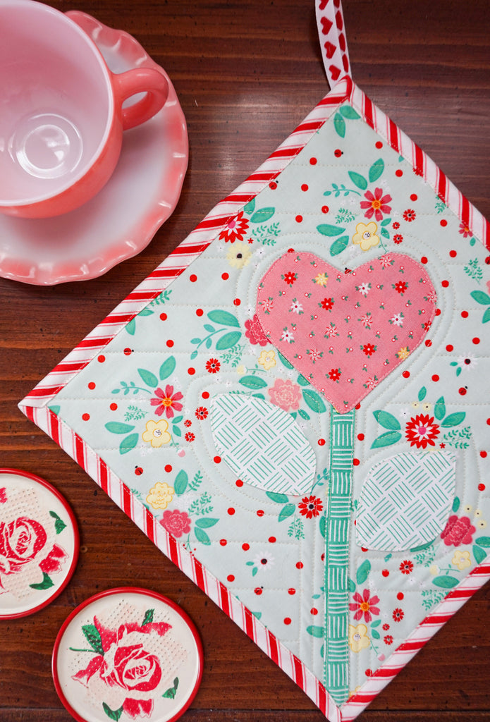 Valentine's Day Fabric Flower Hot Pads with Fusible Fleece
