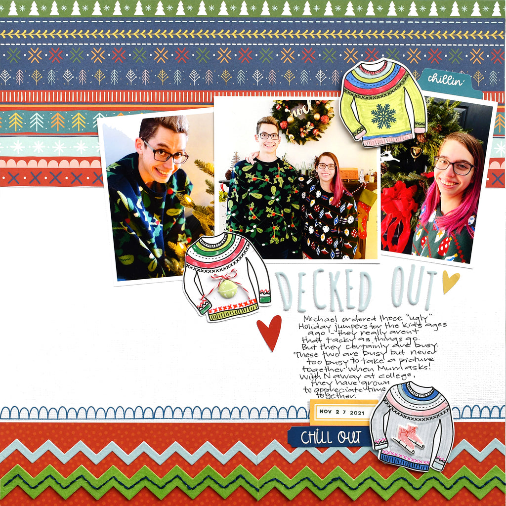 Tacky Christmas Sweater Scrapbook Page with Deco Foil Flock