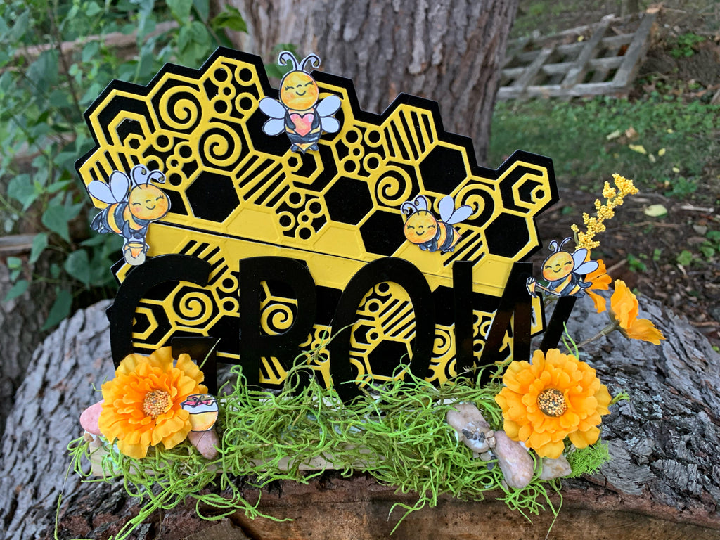 Busy Bees Grow Sign with Deco Foil Flock