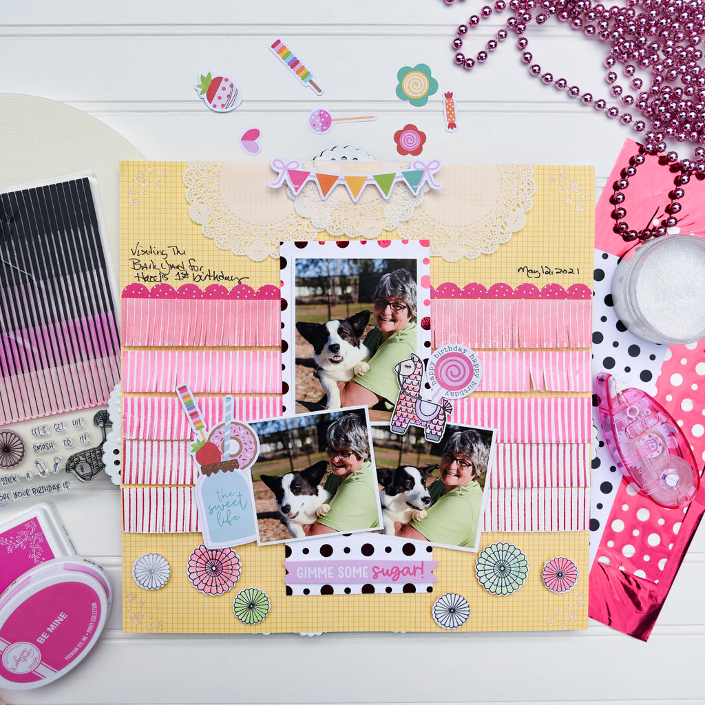 Give Me Some Sugar Scrapbook Layout with Therm O Web and Miss Ink Stamps