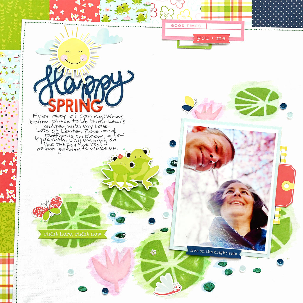 Happy Spring Scrapbook Page with Deco Foil Flock Transfer Sheets