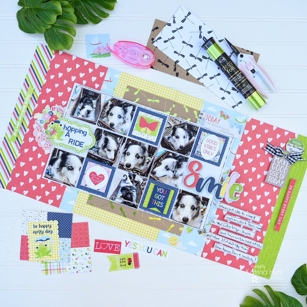Hopping a Ride Scrapbook Layout With Deco Foil Toner Sheets, Along with Fern And Willard