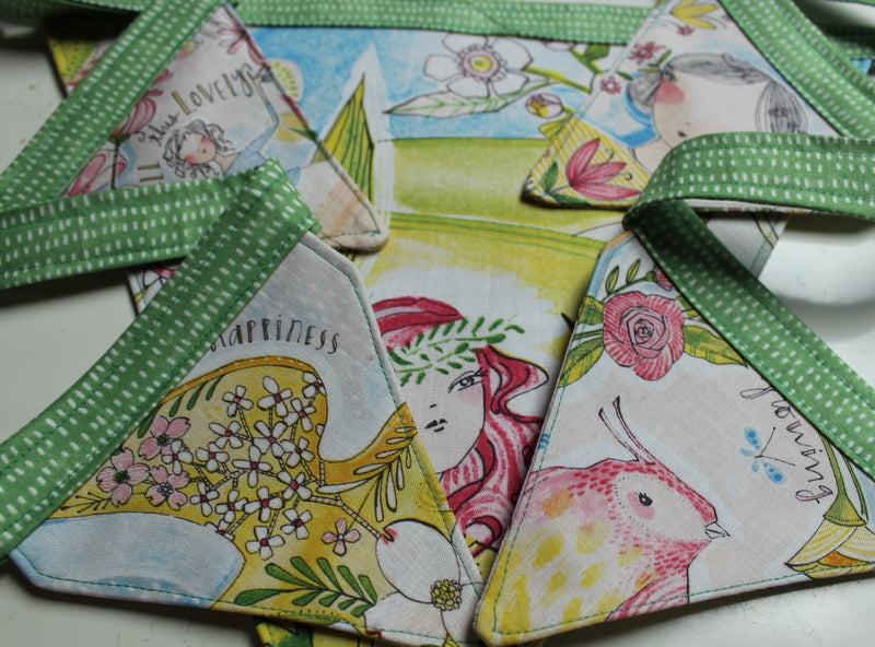 Welcome Spring Bunting with Garden Girls Fabric