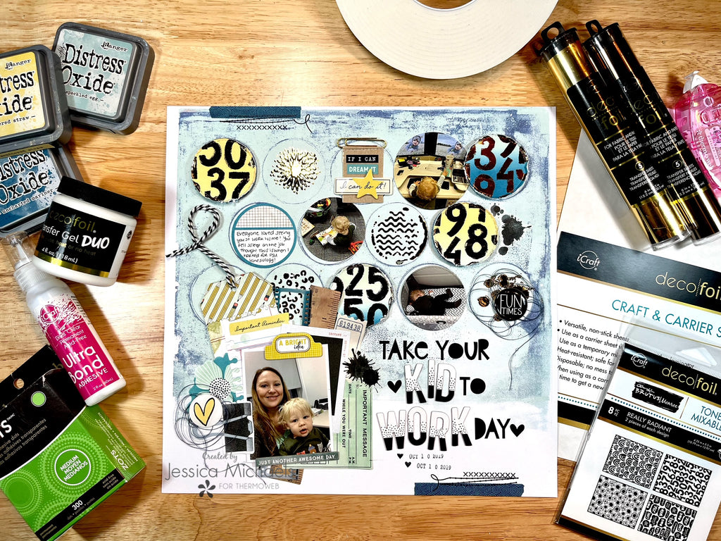Take Your Kid to Work Day–Scrapbook Layout with Deco Foil and Duo Transfer Gel