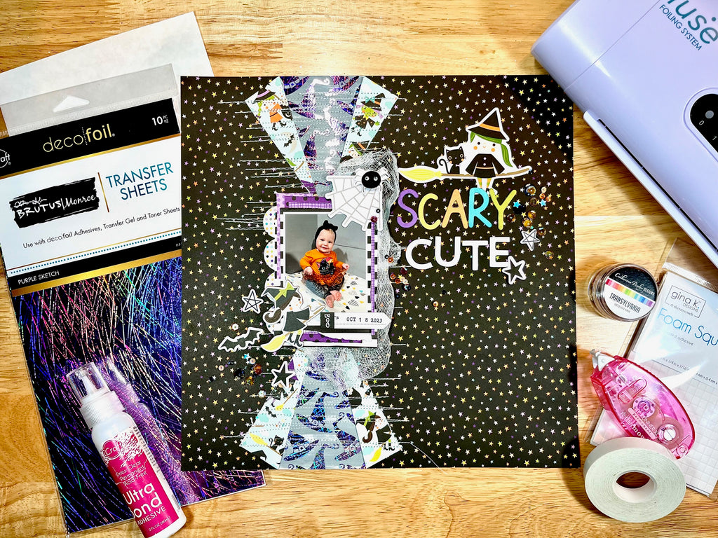 Using NEW Toner Card Fronts and Brutus Monroe Foil for a Halloween Scrapbook Page!