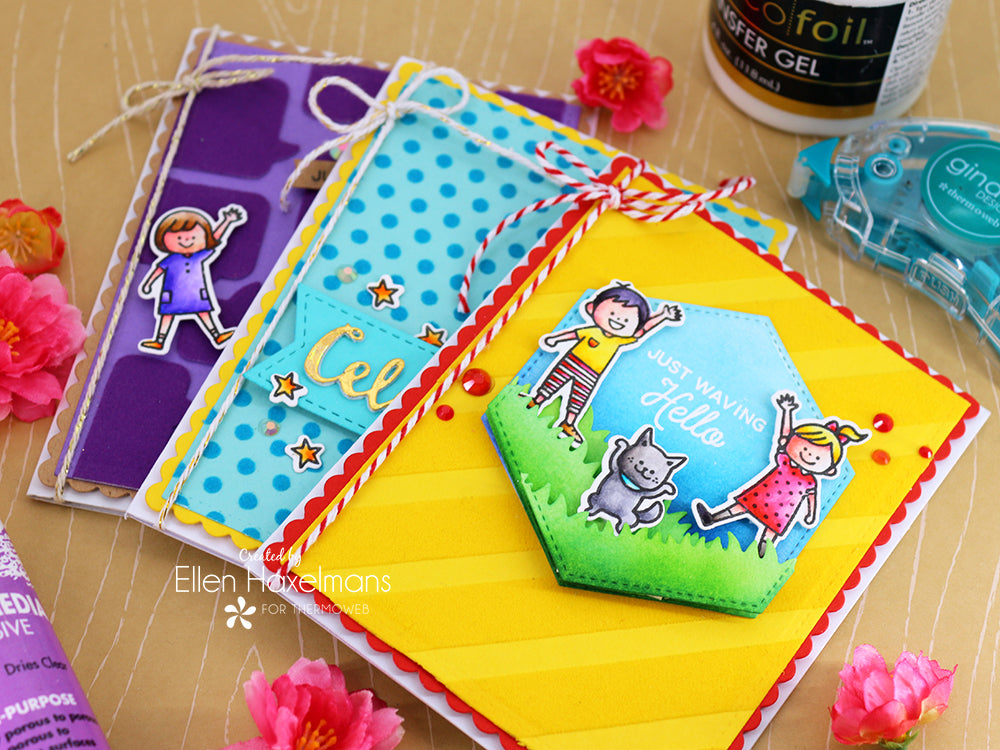 Colorful Cards with Deco Foil Flock and Waffle Flower