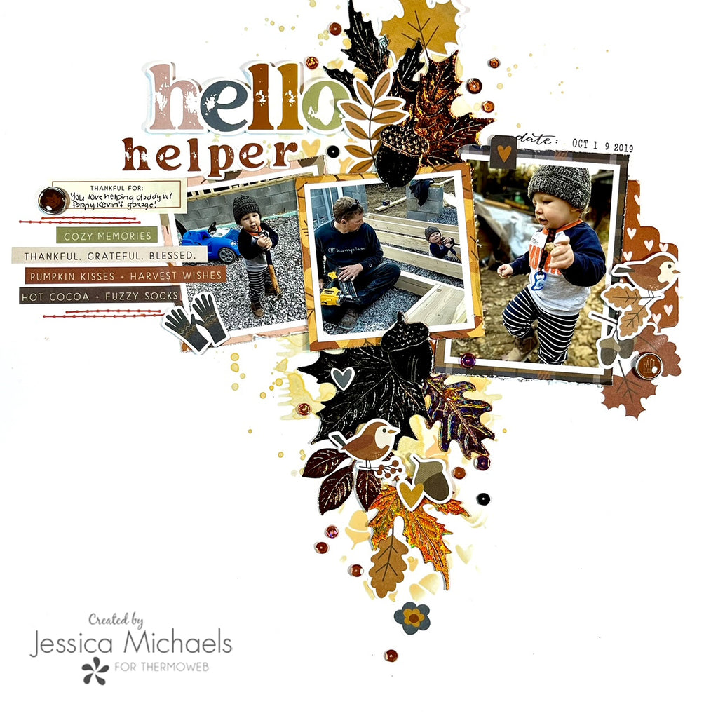 Hello Helper–Scrapbook Layout with Easy Cut Adhesive and Deco Foil