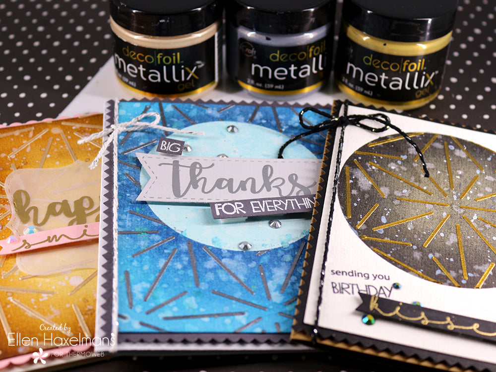 Starburst Stencil Cards with Deco Foil Metallix and Joy Clair
