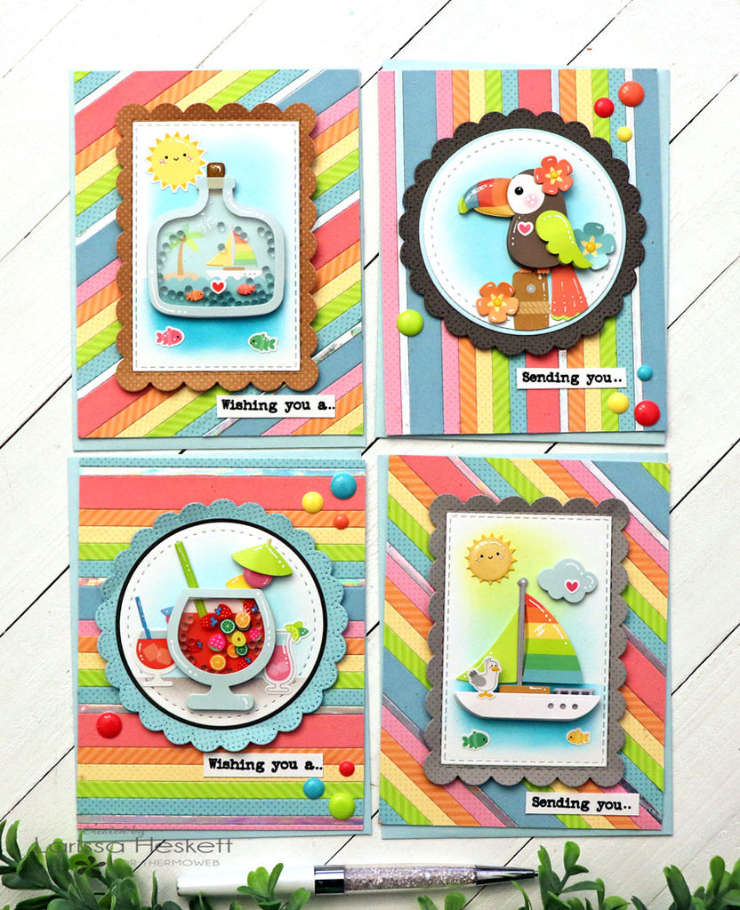 Colorful Vacation Theme Card Set with Deco Foil Flock and Patterned Paper Backgrounds!!