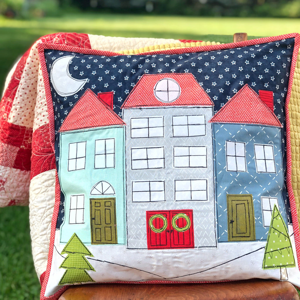 Winter Village Pillow with HeatnBond Fusible Adhesive