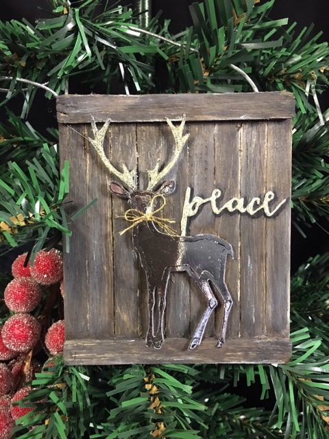 Faux Barn Wood Deer Christmas Ornament