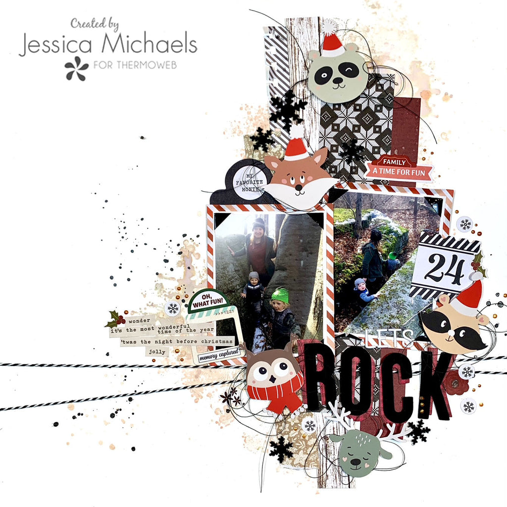 Let's Rock Winter Animal Scrapbook Layout with Deco Foil Flock