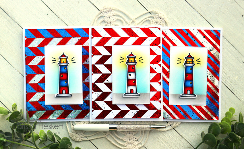 A Trio of Cards + 2 Bonus Cards - Customize your Backgrounds with Deco Foil and Heffy Doodle!!