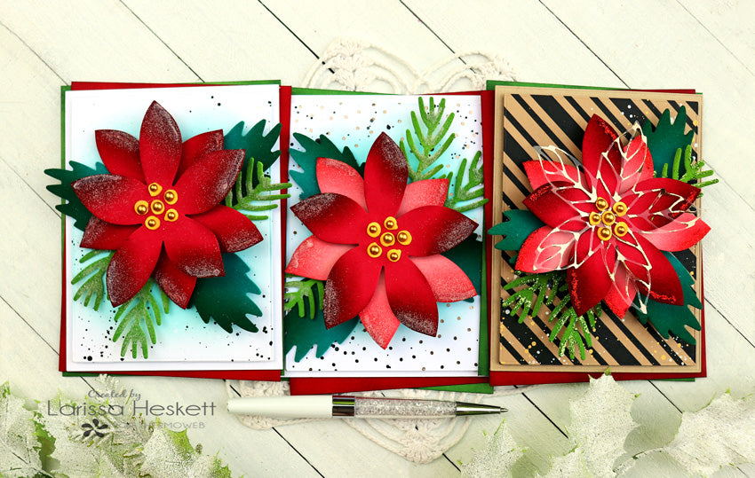Beautiful Festive Poinsettia Holiday Cards ~ from Simple to Layered with Deco Foil Flock Sheets!!