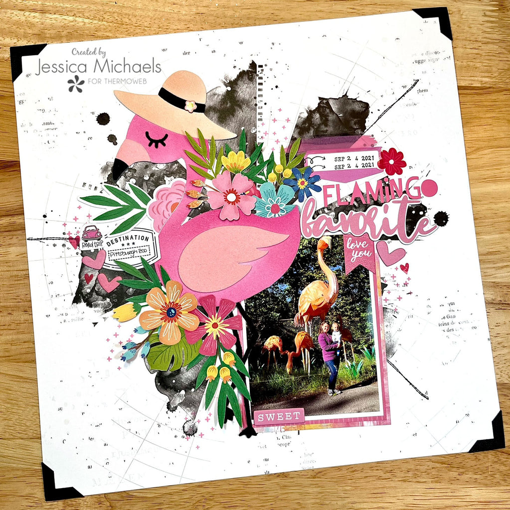 Flamingo Favorite–Scrapbook Layout with Deco Flock and Easy Cut Adhesive
