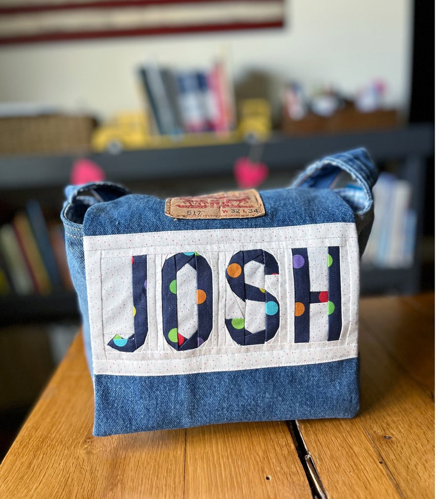 Recycled Jeans Personalized Messenger Book Bag