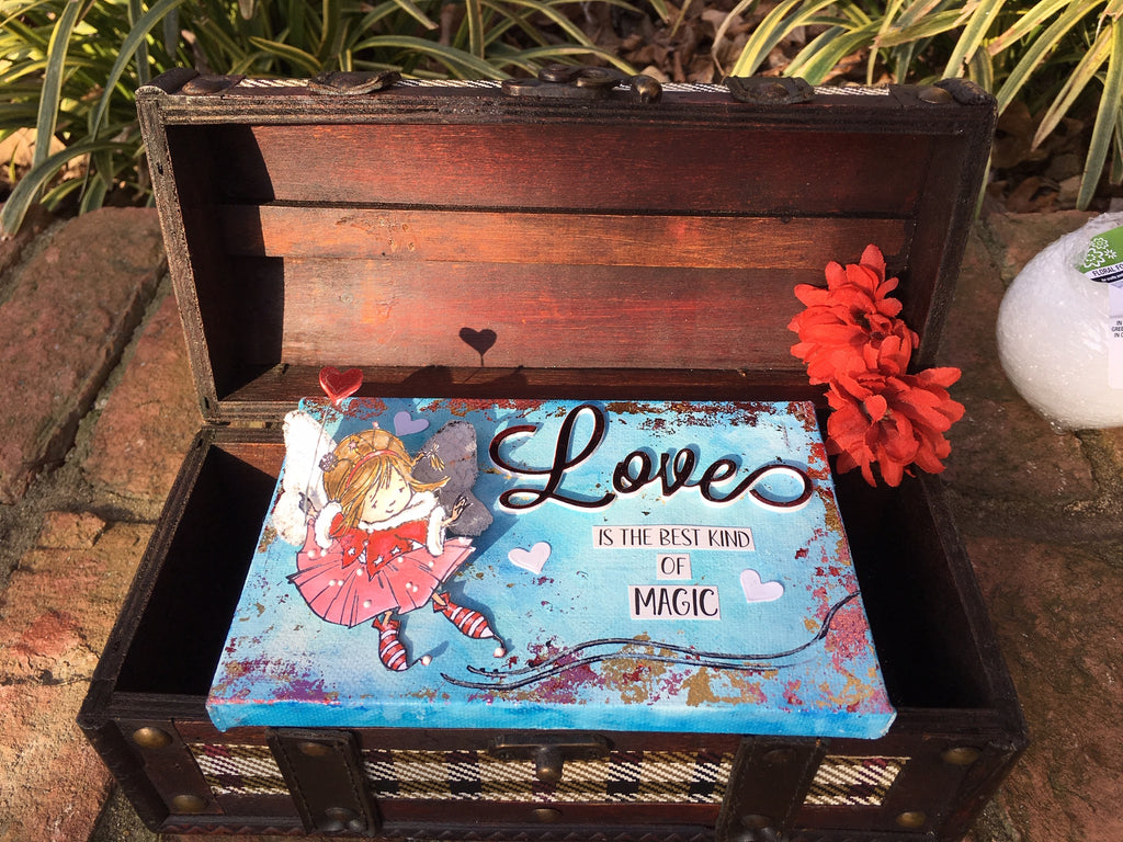 Valentine Themed Mixed Media Canvas with Whimsy Stamps