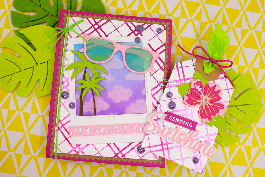 Tropical Card & Tag using Thermoweb Flock and Hot Foil