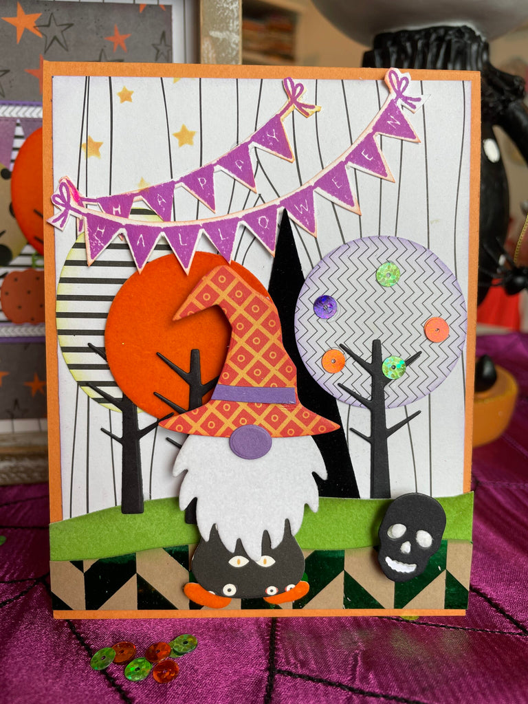 Gina K. Designs Festive Fall Gnome Halloween Card with Deco Foil Flock