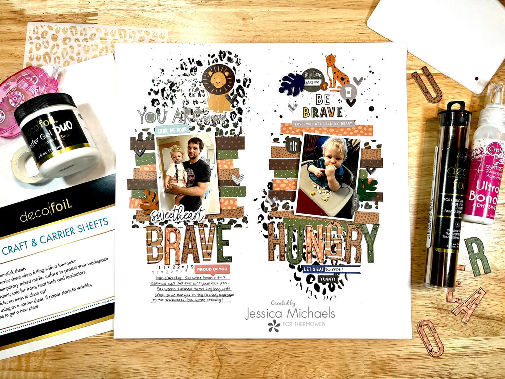 Brave and Hungry– Scrapbook Layout with Deco Foil and Transfer Gel Duo