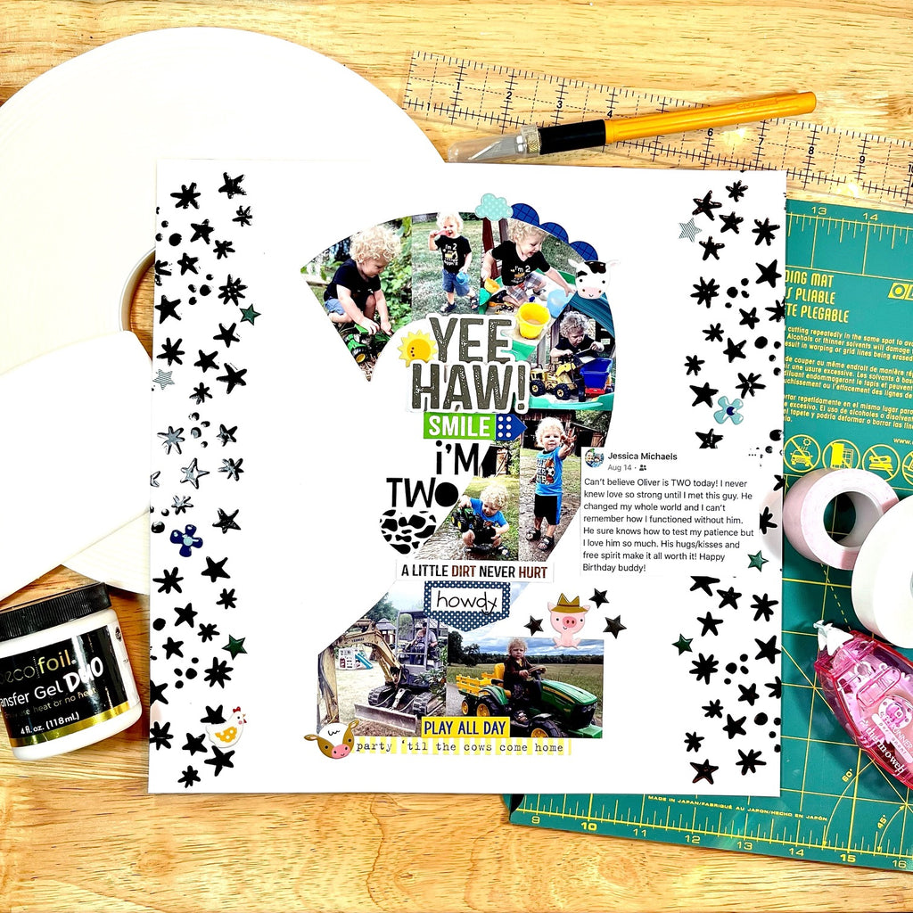 Yee Haw! I’m Two – Scrapbook Layout with Deco Foil and Transfer Gel Duo