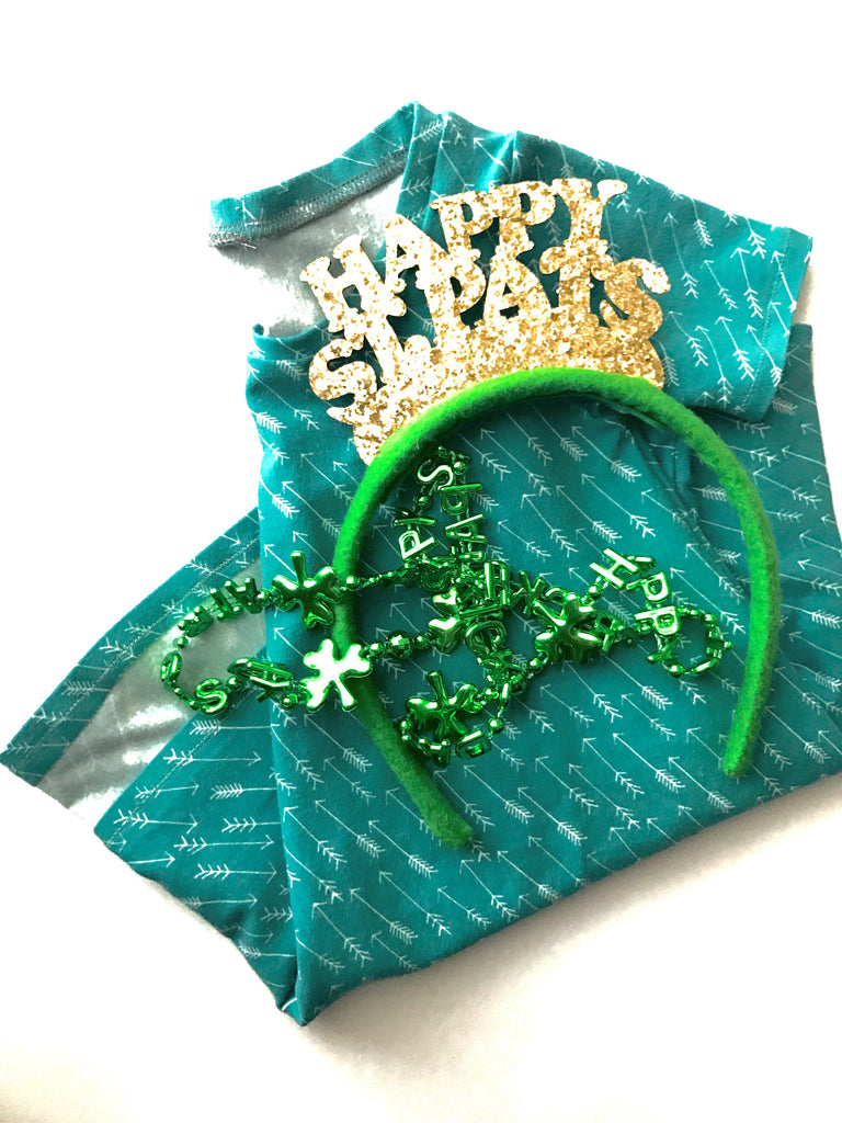 St. Patricks Day Soft Stretch Girls Dress and Knit Headbands