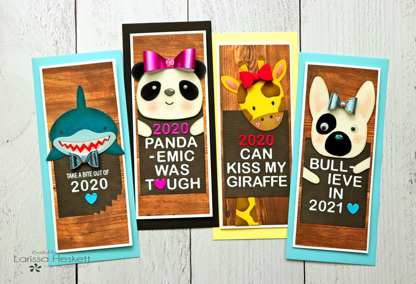 Playful Critter Letter Board Slimline New Year Cards using Deco Foil Flock and Deco Foil Transfer Sheets!!